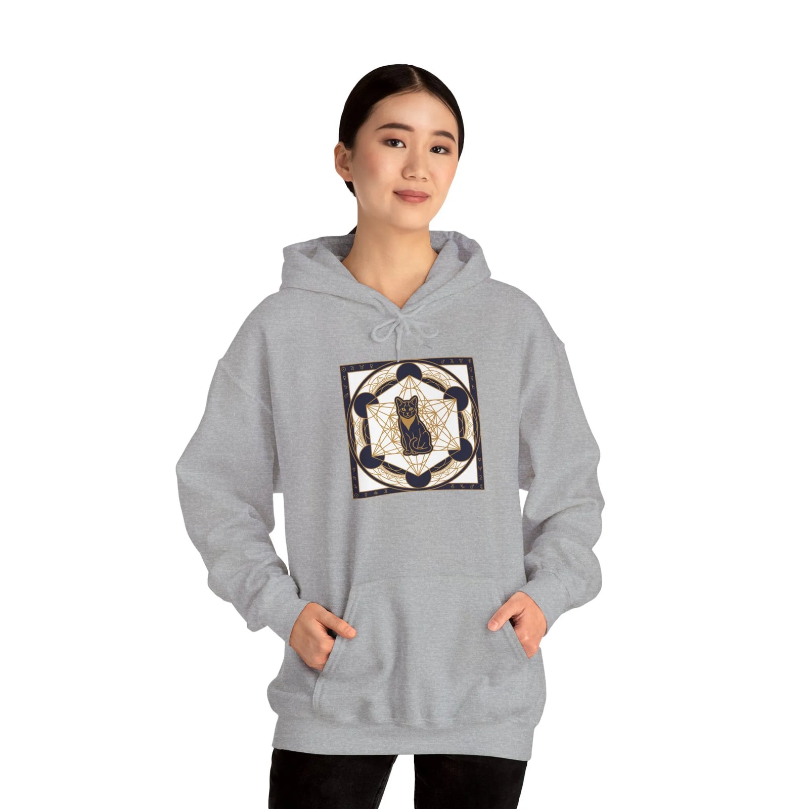 Metatron's Cat Sacred Geometry Hoodie - Heavy Blend Hooded Fleece - Unisex White