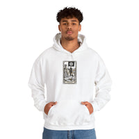 Death Tarot Card Graphic Hoodie - Medium-Heavy Cotton-Poly Blend Pullover - Unisex White