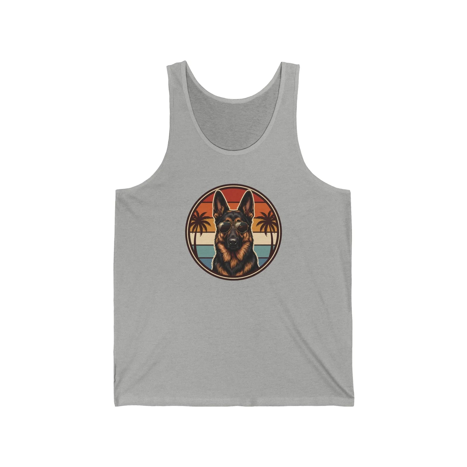 German Shepherd 70s Sunset Aviator Tank Top - Lightweight Cotton Jersey Retail Fit - Unisex Athletic Heather