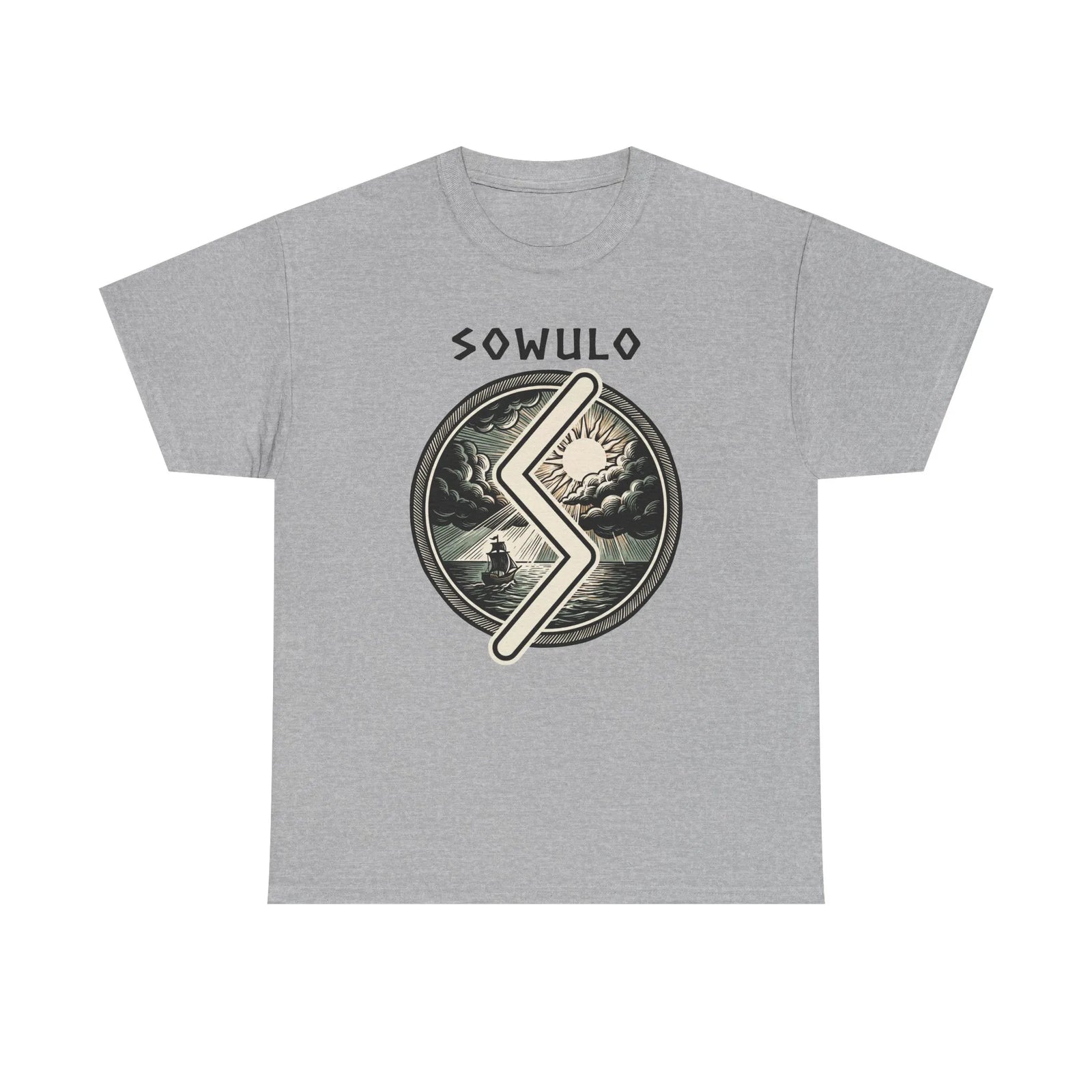Sowulo Rune Sun & Sea Graphic T-Shirt - Heavy Cotton Classic Fit Tee - Unisex White