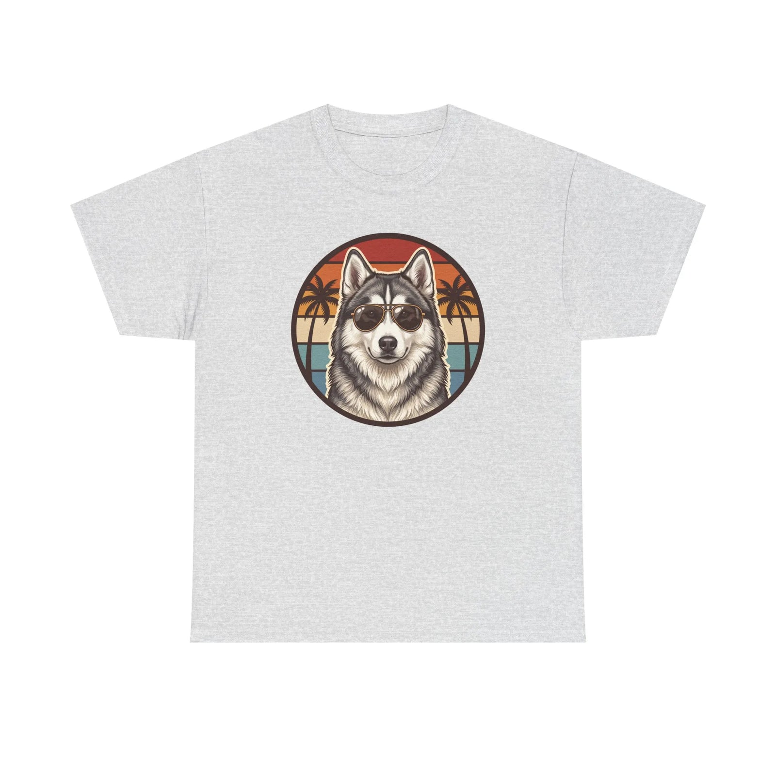 Siberian Husky Aviator Sunset T-Shirt - Heavyweight Classic Fit Cotton Tee - Unisex White