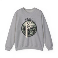 Fehu Rune Wealth Graphic Sweatshirt - Heavyweight 50/50 Fleece Crewneck - Unisex White