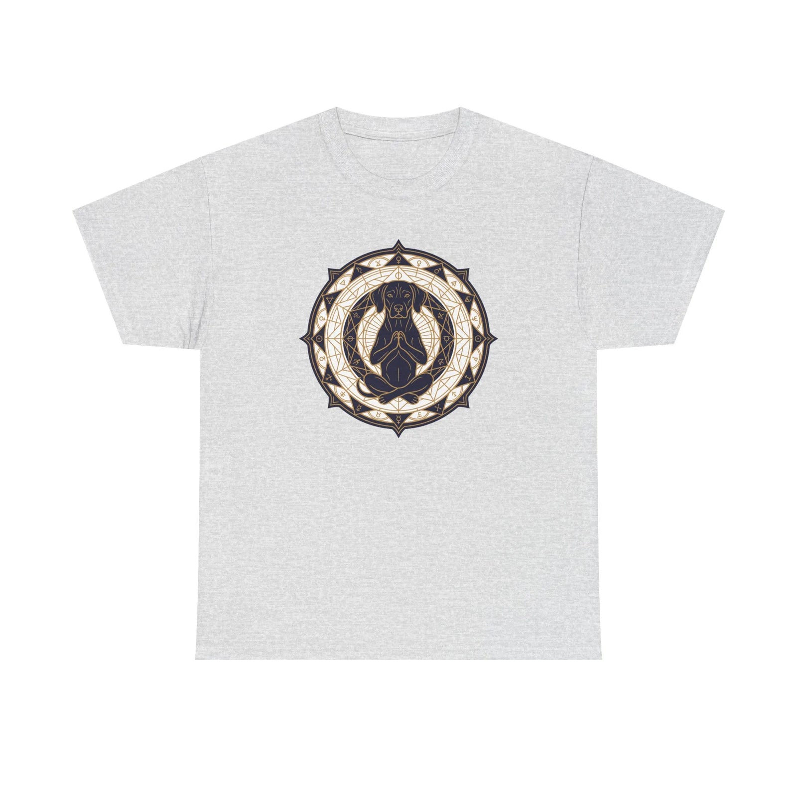 Meditating Dog Sacred Geometry T-Shirt - Heavy Cotton Classic Fit Tee - Unisex White