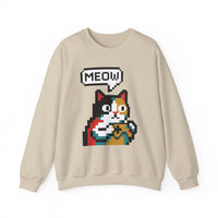8-Bit Pixel Gaming Cat Sweatshirt - Heavy Blend Crewneck Classic Fit - Unisex White