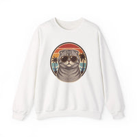 Scottish Fold Cat 70s Sunset Sweatshirt - Heavy Blend Fleece Crewneck - Unisex Ash