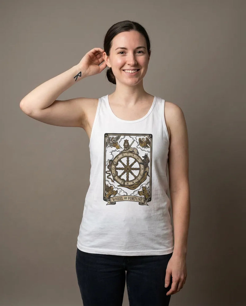 Wheel of Fortune Tarot Card Tank Top - Soft Ring-Spun Jersey Knit - Unisex White
