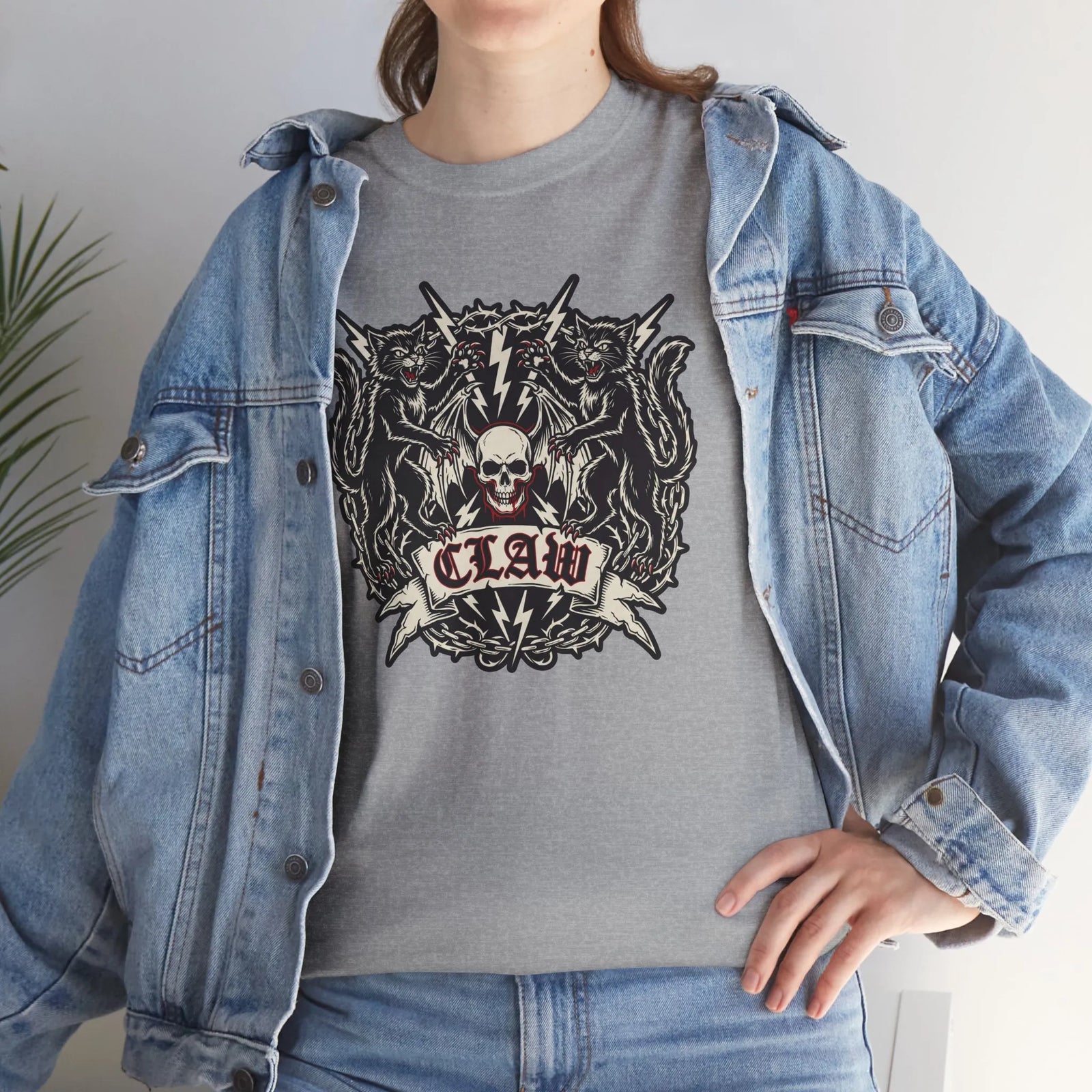 Heavy Metal Rocker Cats Band Crest T-Shirt - Heavy Cotton Classic Fit Tee - Unisex White