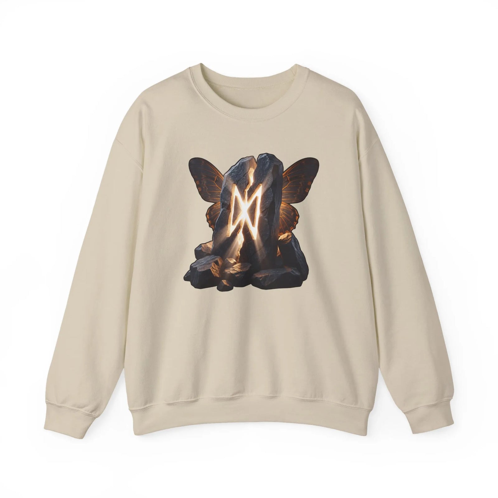 Dagaz Rune Stone Butterfly Sweatshirt - Heavy Blend Cotton Poly Crewneck - Unisex Off-White