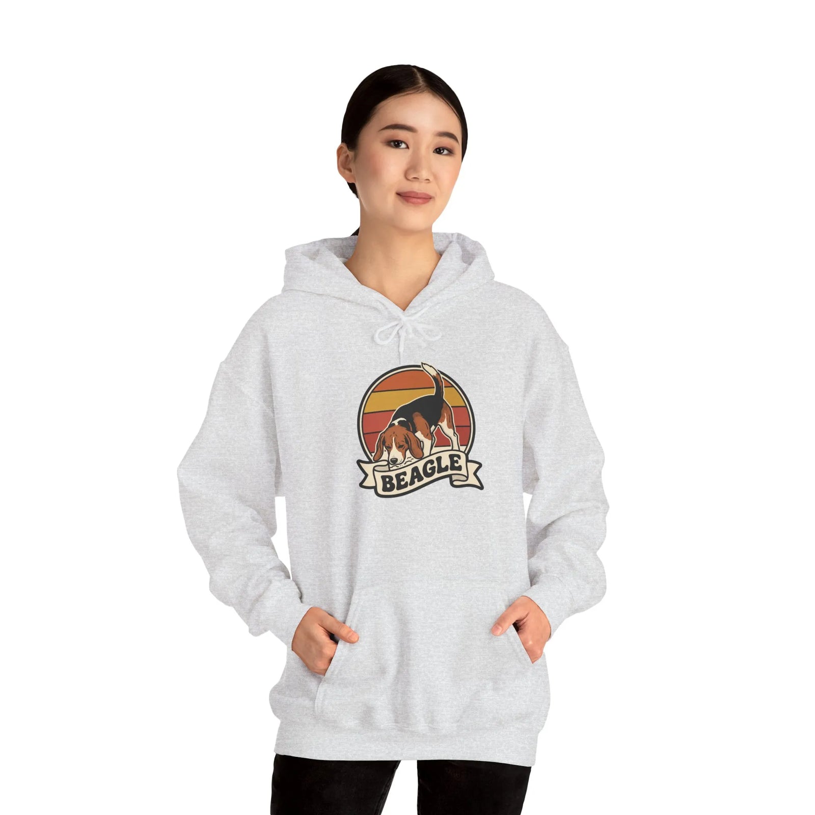Retro Beagle Sunset Hoodie - Soft Heavy Blend Fleece Pullover - Unisex Ash