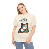 Player One 8-Bit Pixel Gaming Cats T-Shirt - Heavyweight 100% Cotton Tee - Unisex White