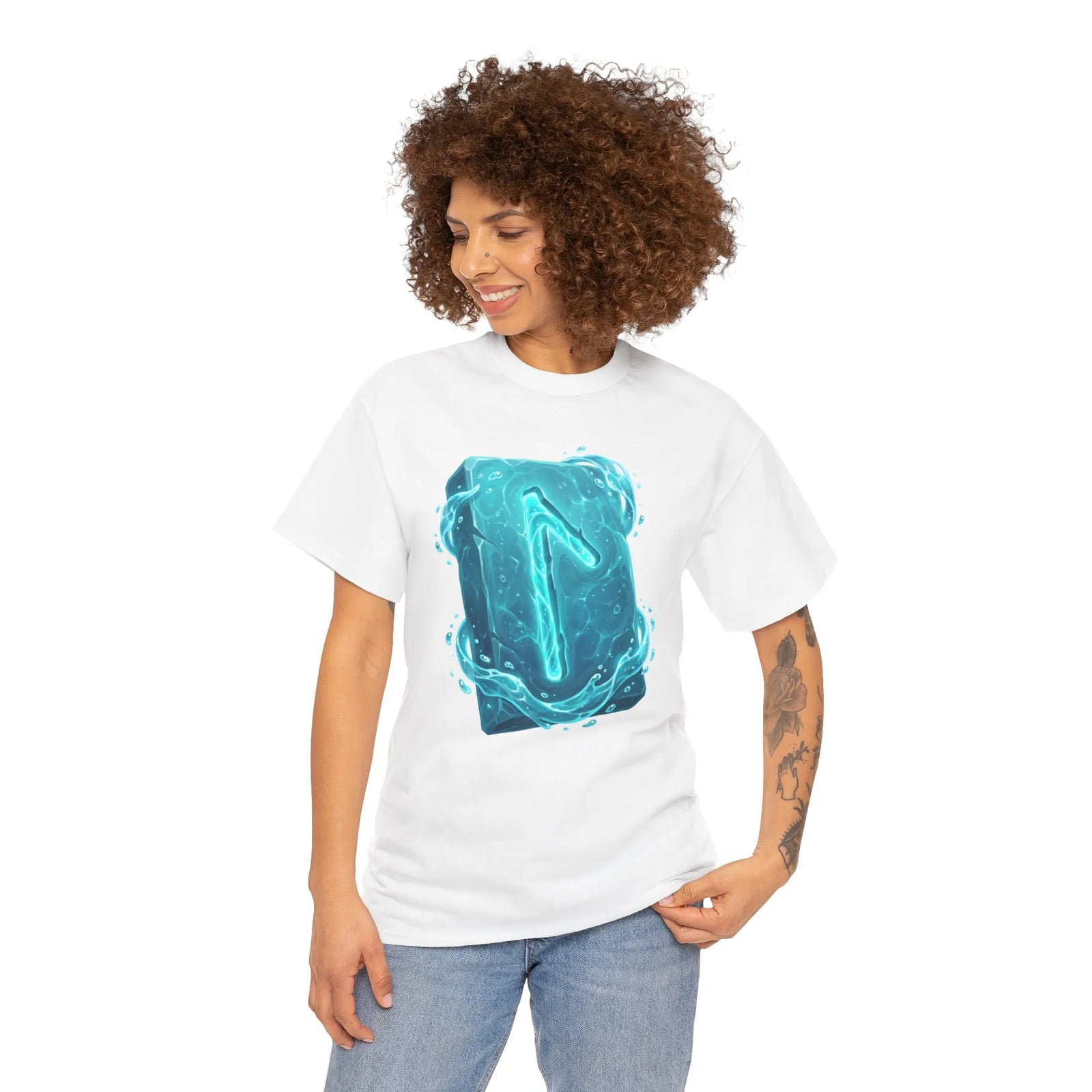 Laguz Water Rune Intuition Graphic T-Shirt - Heavy Cotton Classic Fit Tee - Unisex White
