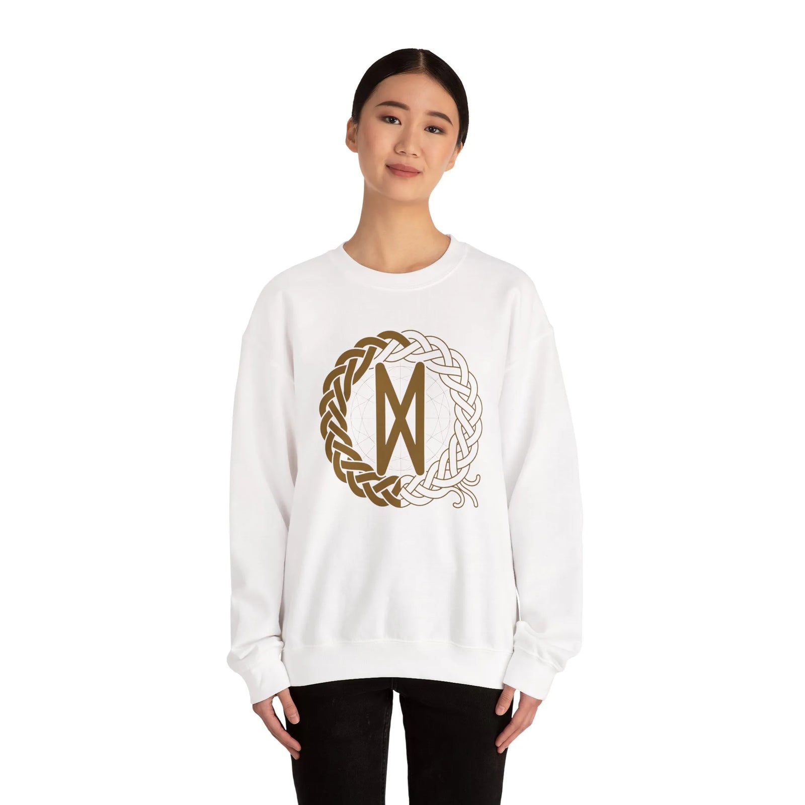 Dagaz Rune Dawn & Dusk Sweatshirt - Heavy Blend Classic Fit Crewneck - Unisex White