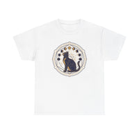 Moon Phases Sacred Geometry Cat Graphic T-Shirt - Heavy Cotton Classic Fit Tee - Unisex White