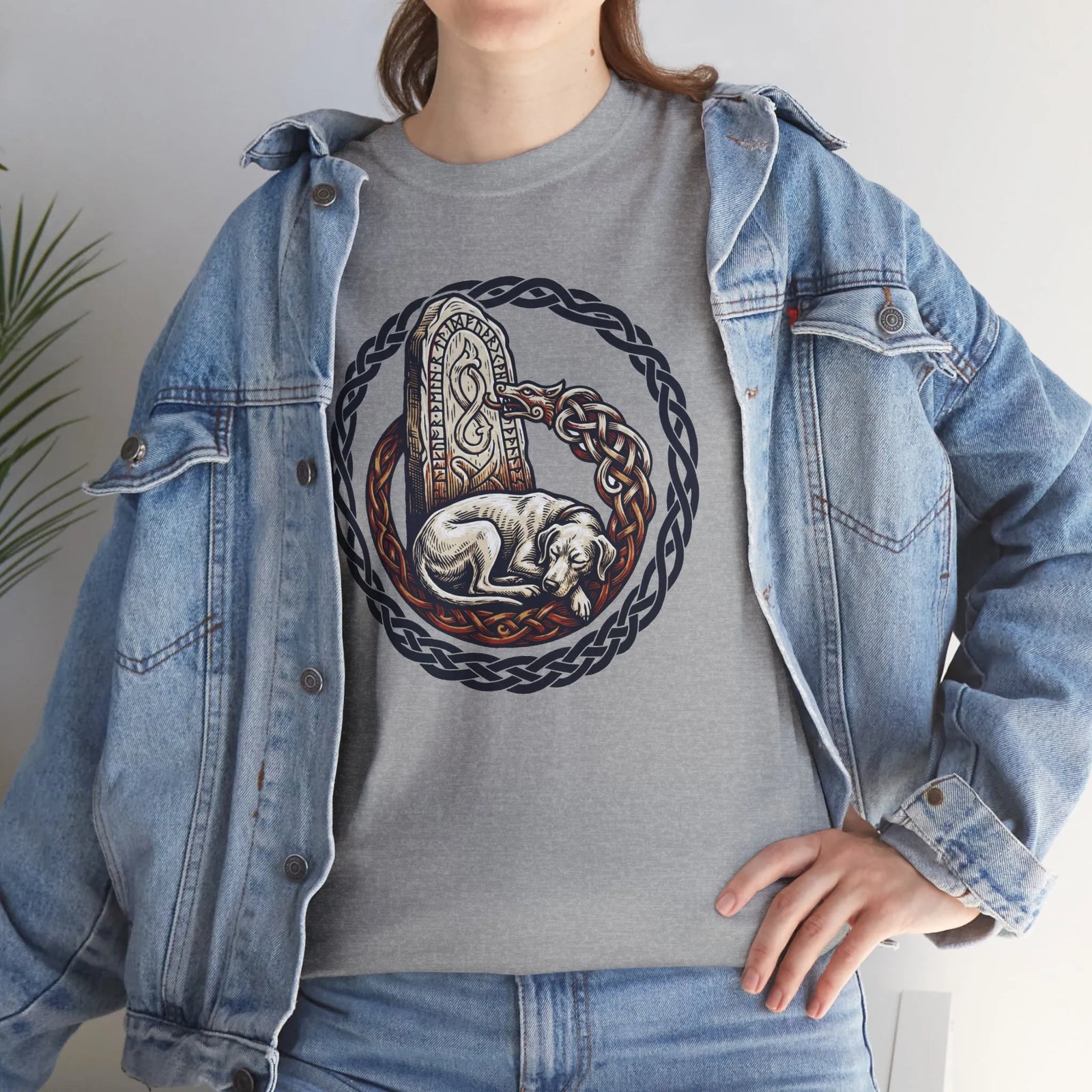 Runestone Hound Odin's Wolves Norse T-Shirt - Heavy Cotton Classic Fit Tee - Unisex White
