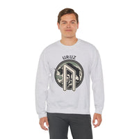 Uruz Rune Bull Norse Mythology Sweatshirt - Heavy Blend Cotton Poly Crewneck - Unisex White