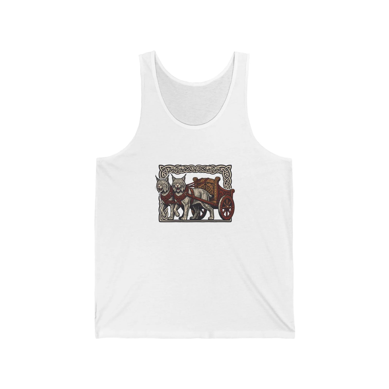 Freyja's Sacred Cats Chariot Tank Top - Soft Airlume Cotton Retail Fit - Unisex White