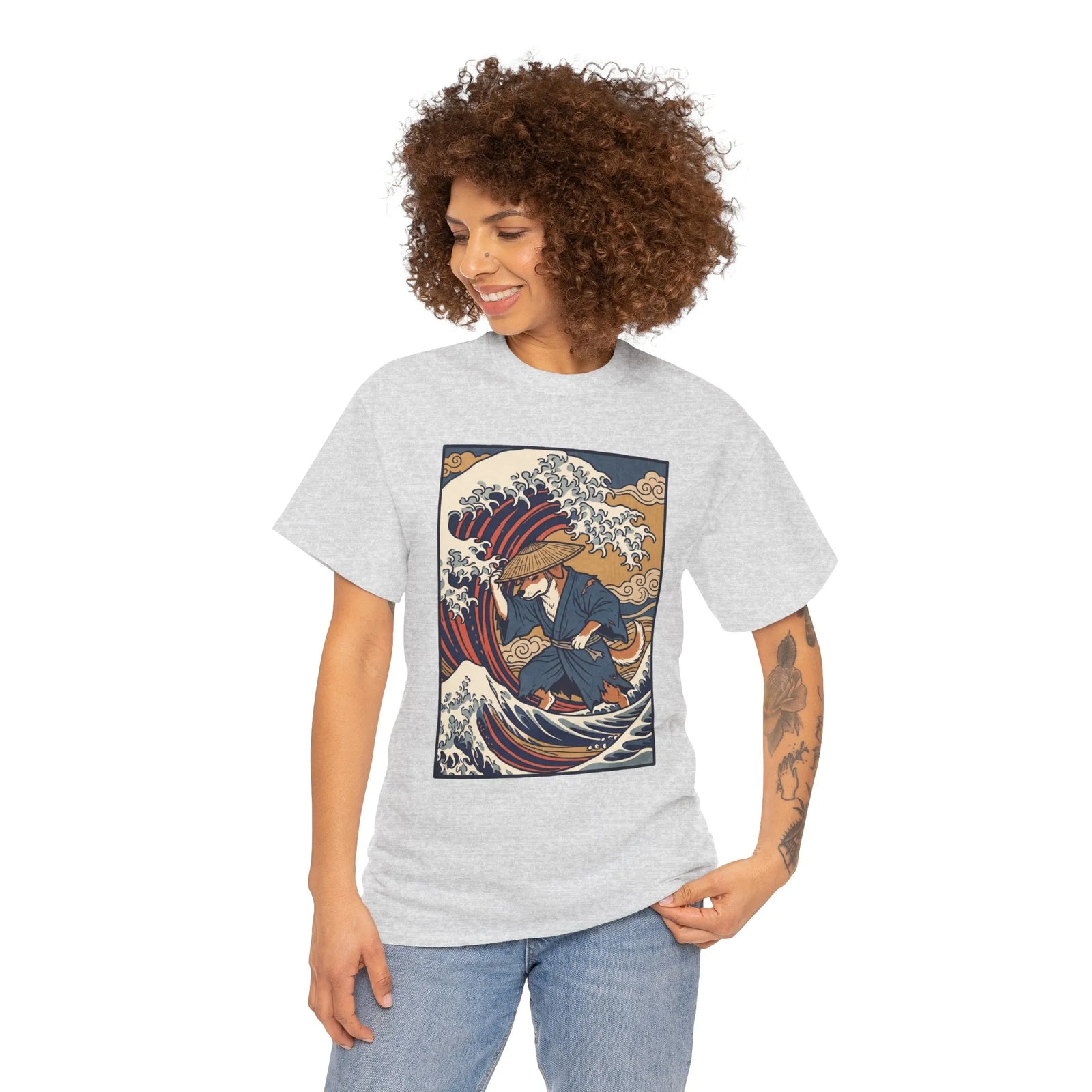 Ronin and the Wave Ukiyo-e T-Shirt - Heavy Cotton Classic Fit Tee - Unisex Off White