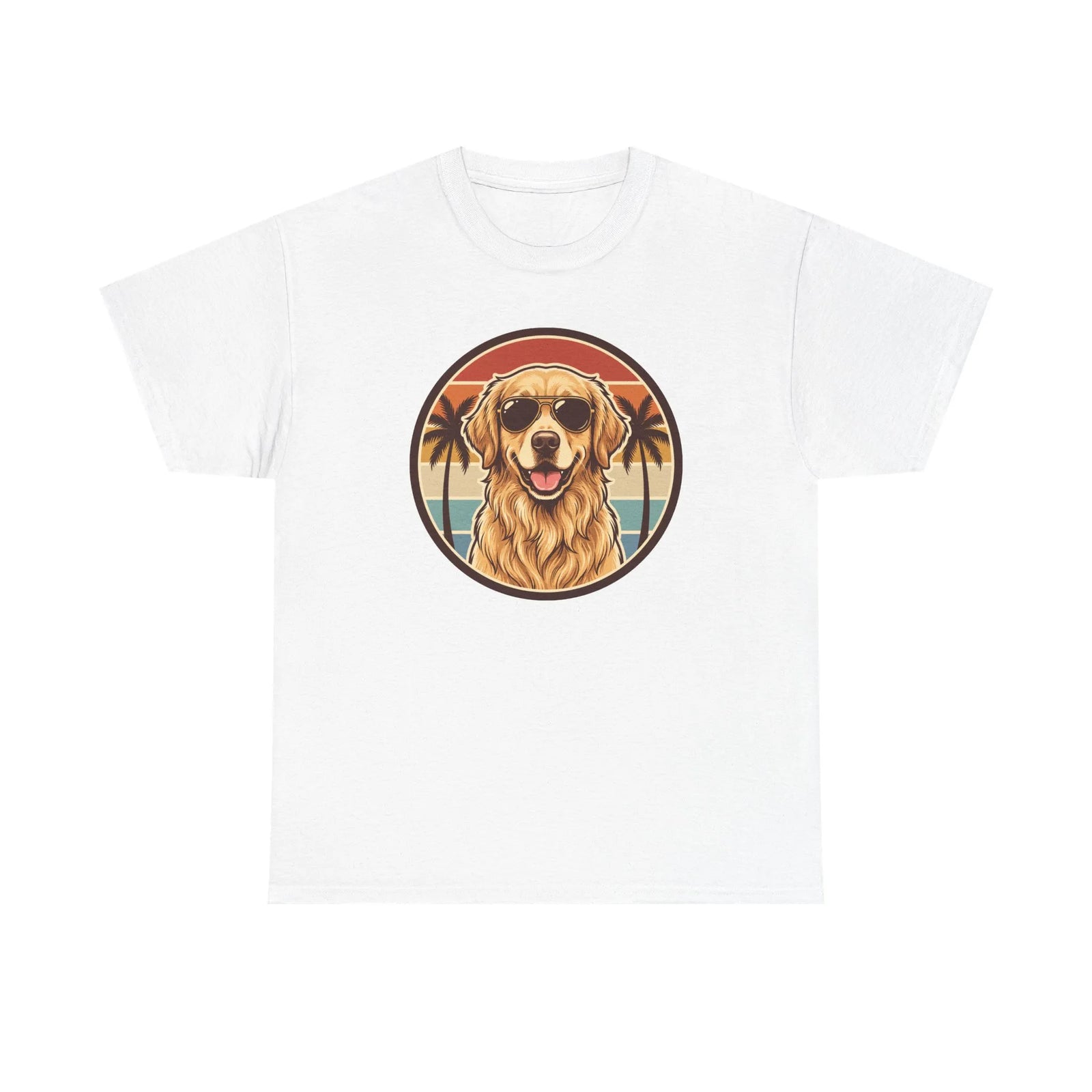 Golden Retriever Sunset Aviator T-Shirt - Heavy Cotton Classic Fit Tee - Unisex White