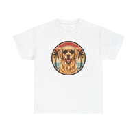Golden Retriever Sunset Aviator T-Shirt - Heavy Cotton Classic Fit Tee - Unisex White