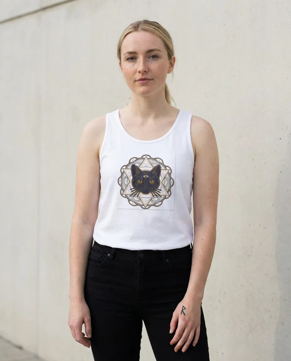 Third Eye Alchemist Cat Graphic Tank Top - Soft Airlume Cotton Jersey - Unisex Athletic Heather