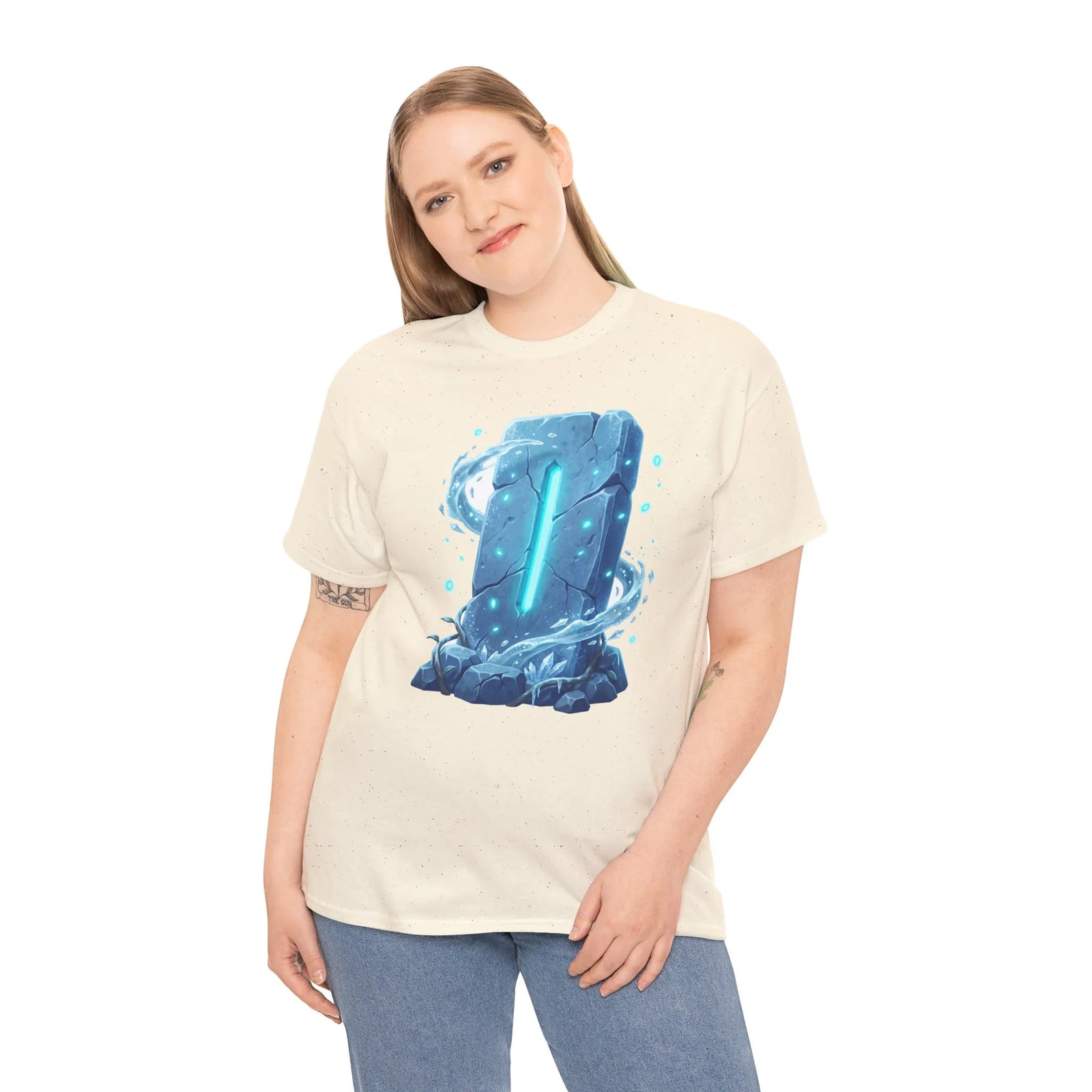 Glowing Isa Ice Rune T-Shirt - Heavy Cotton Classic Fit Tee - Unisex White