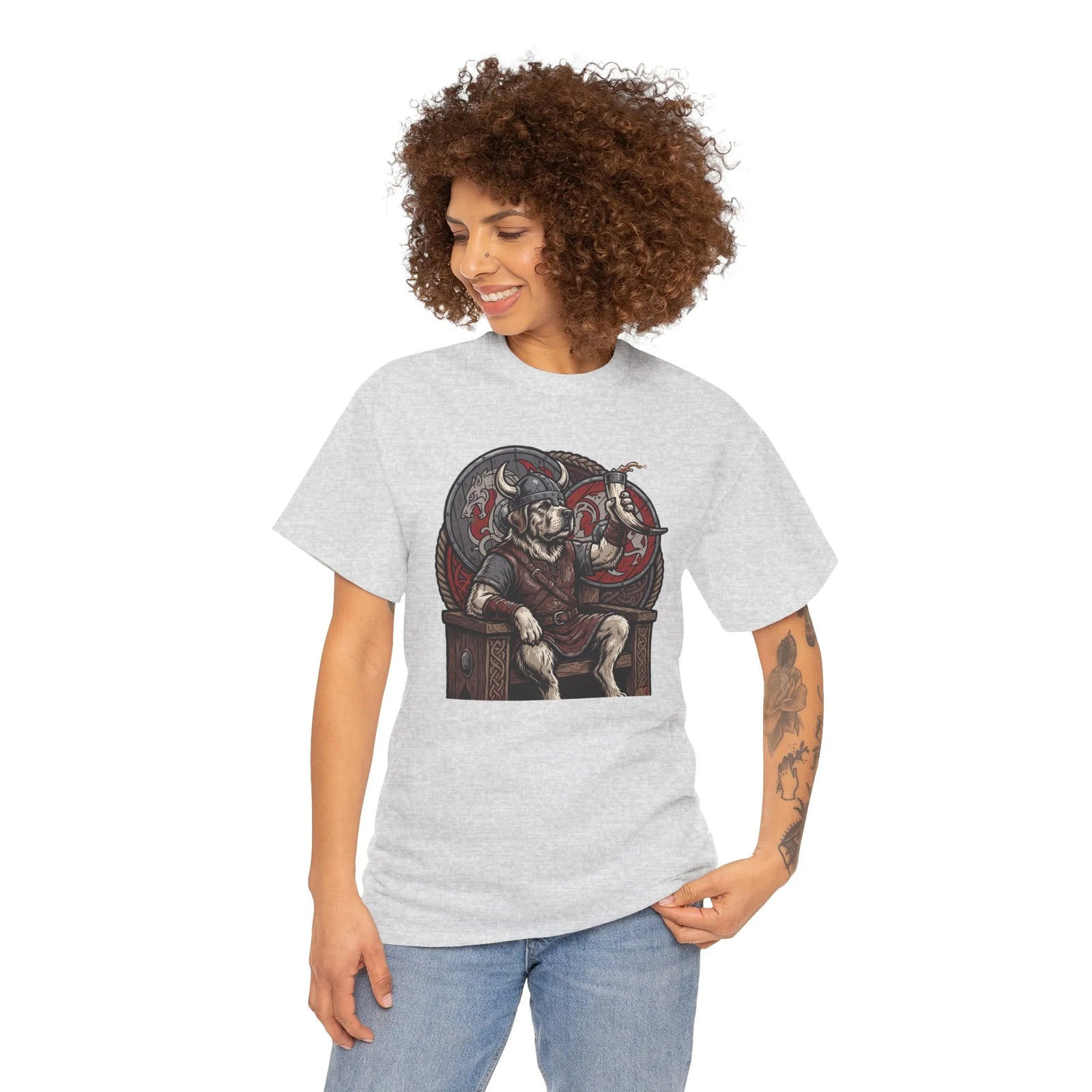 Viking Berserker Dogs Graphic T-Shirt - Heavy Cotton Classic Fit Tee - Unisex White