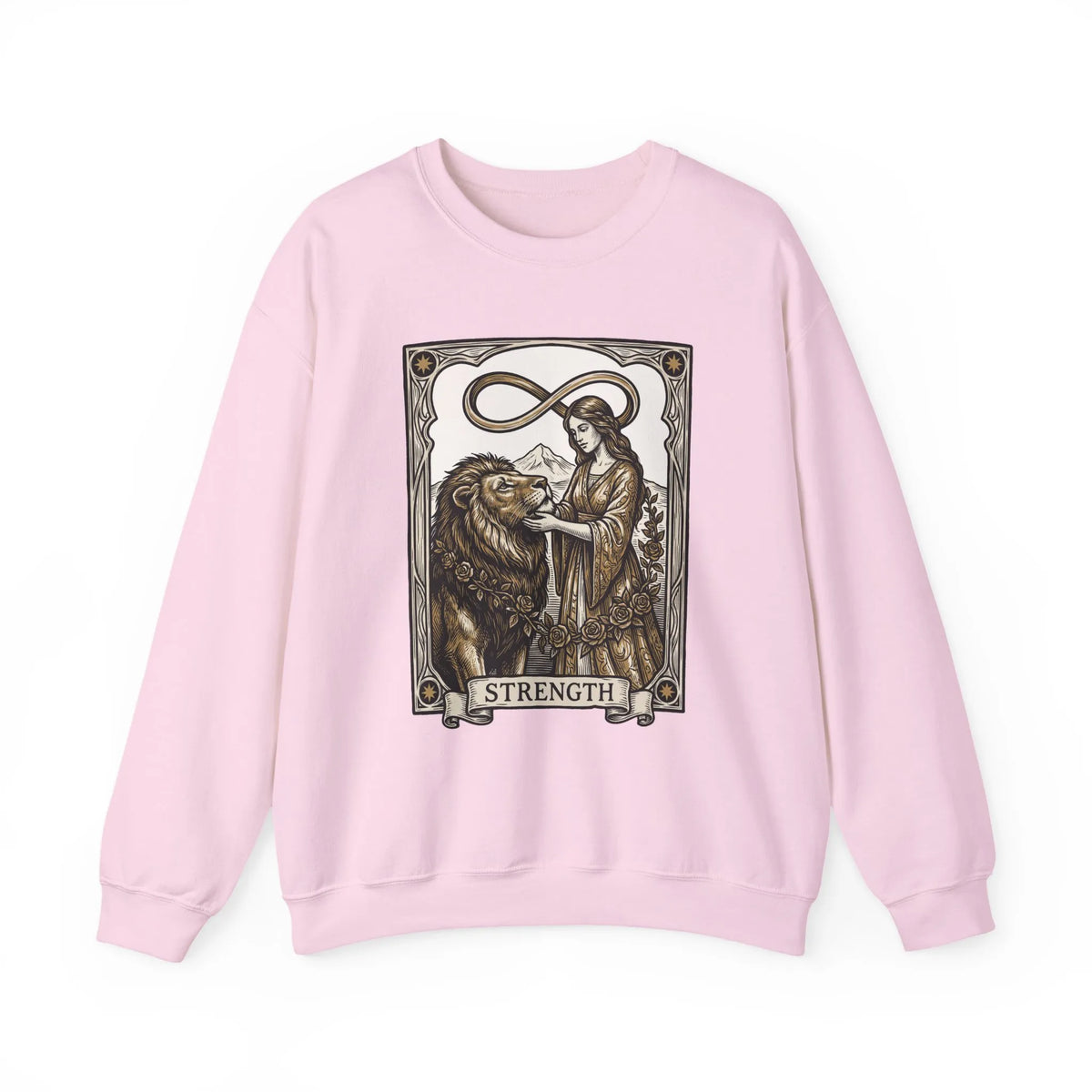 Strength Tarot Card Sweatshirt - Heavy Blend Crewneck Fleece - Unisex White