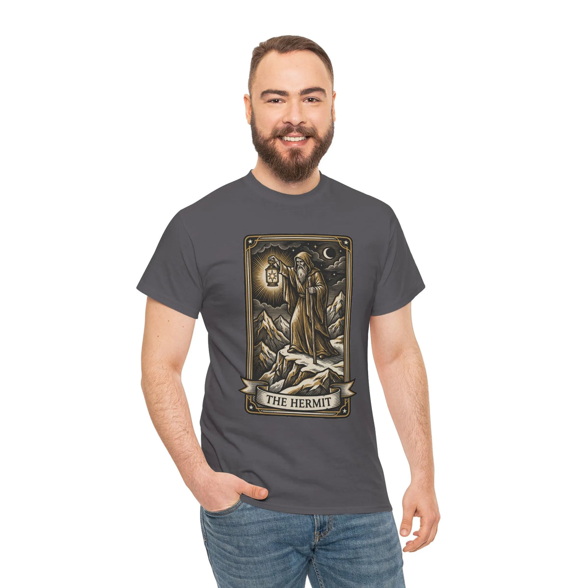 The Hermit Tarot T-Shirt - Medium Weight Cotton Classic Tee - Unisex White