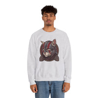 Viking Berserker Cat Graphic Sweatshirt - Heavy Blend Fleece Crewneck - Unisex White