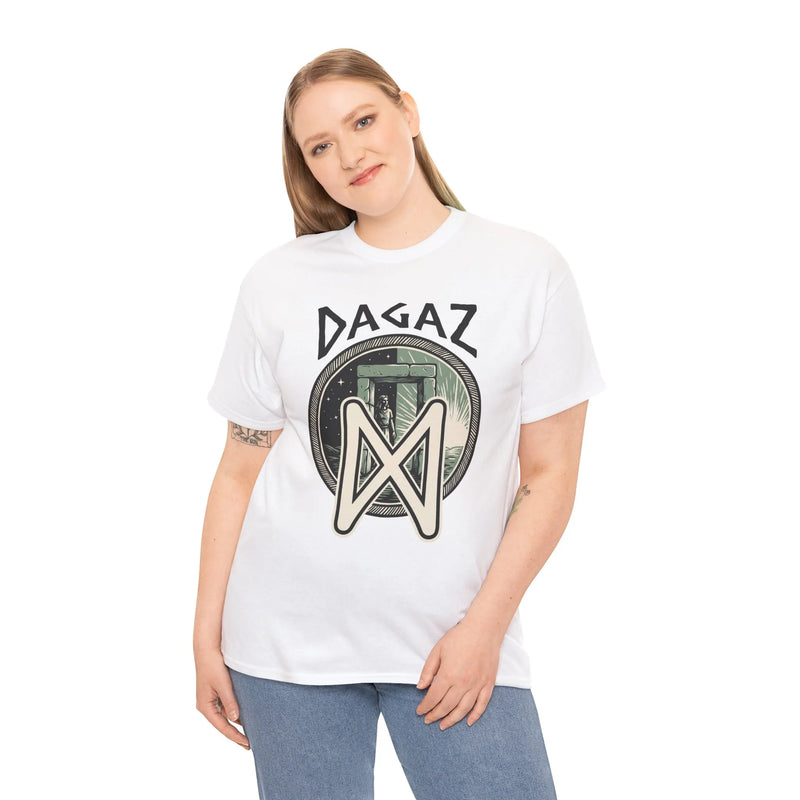 Dagaz Rune Threshold Portal T-Shirt - Heavy Cotton Classic Fit Tee - Unisex White
