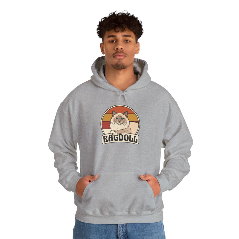 Ragdoll Cat Retro 70s Sunset Hoodie - Soft Blend Fleece Pullover Hoodie - Unisex White