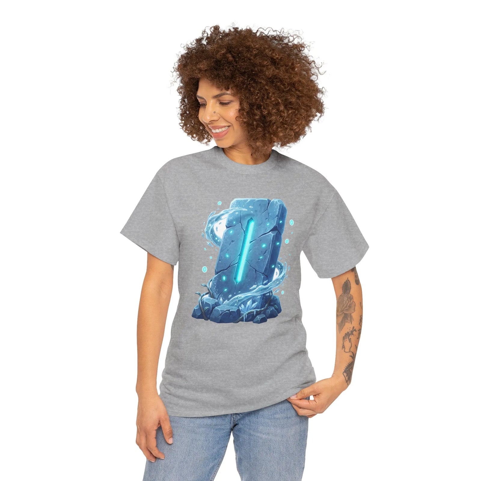 Glowing Isa Ice Rune T-Shirt - Heavy Cotton Classic Fit Tee - Unisex White