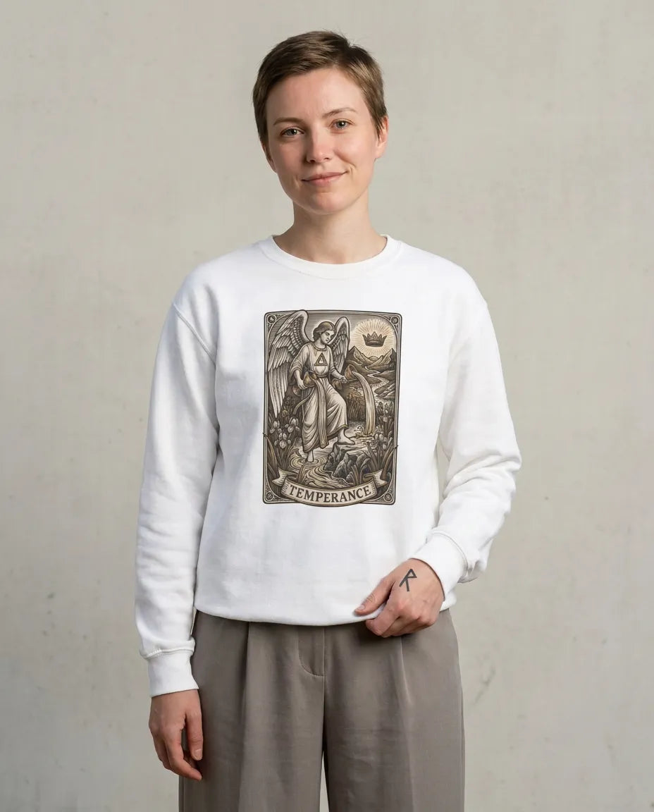 Temperance Tarot Card Angel Sweatshirt - Heavy Blend Fleece Crewneck - Unisex White