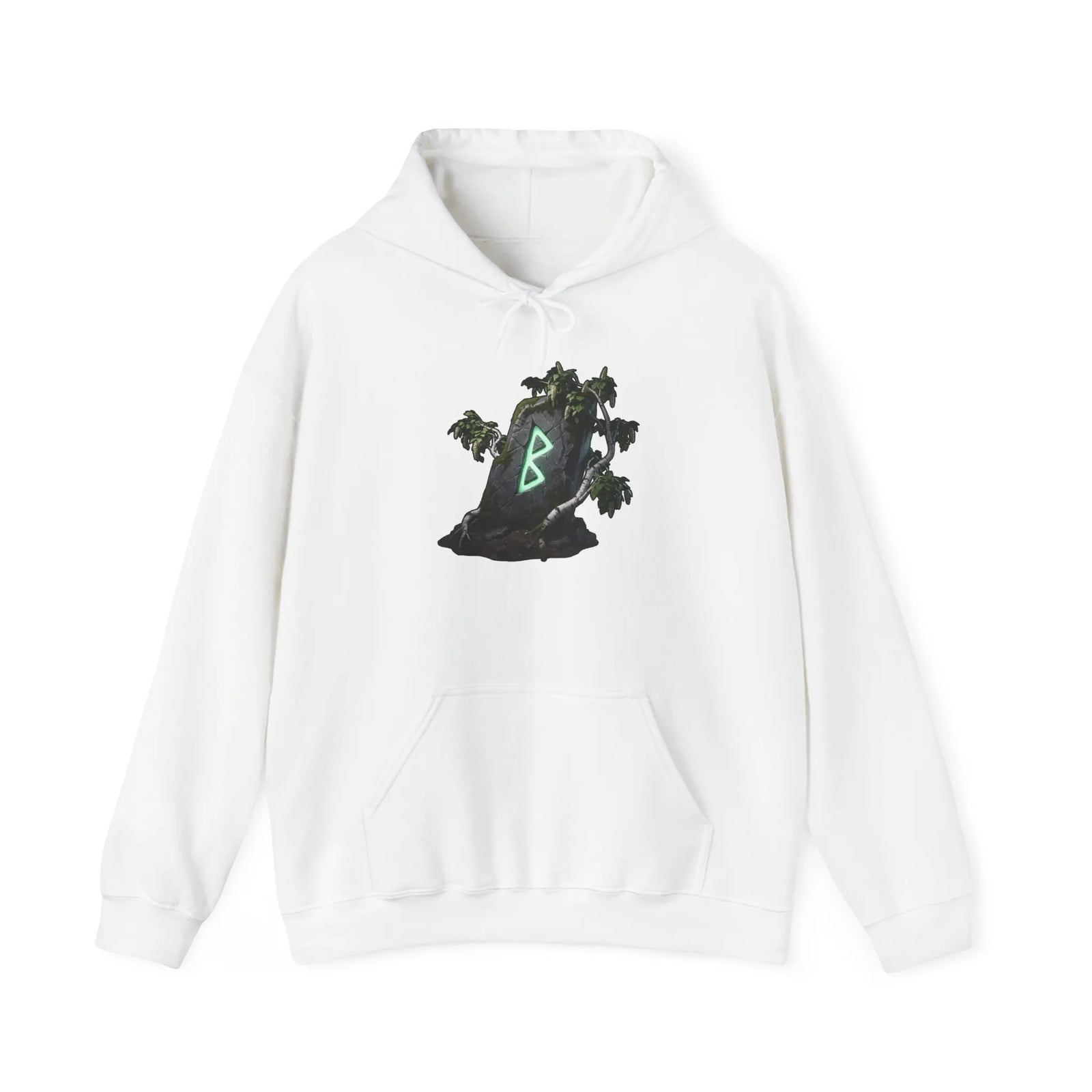 Berkana Birch Rune Graphic Hoodie - Soft Cotton-Poly Blend Pullover - Unisex White