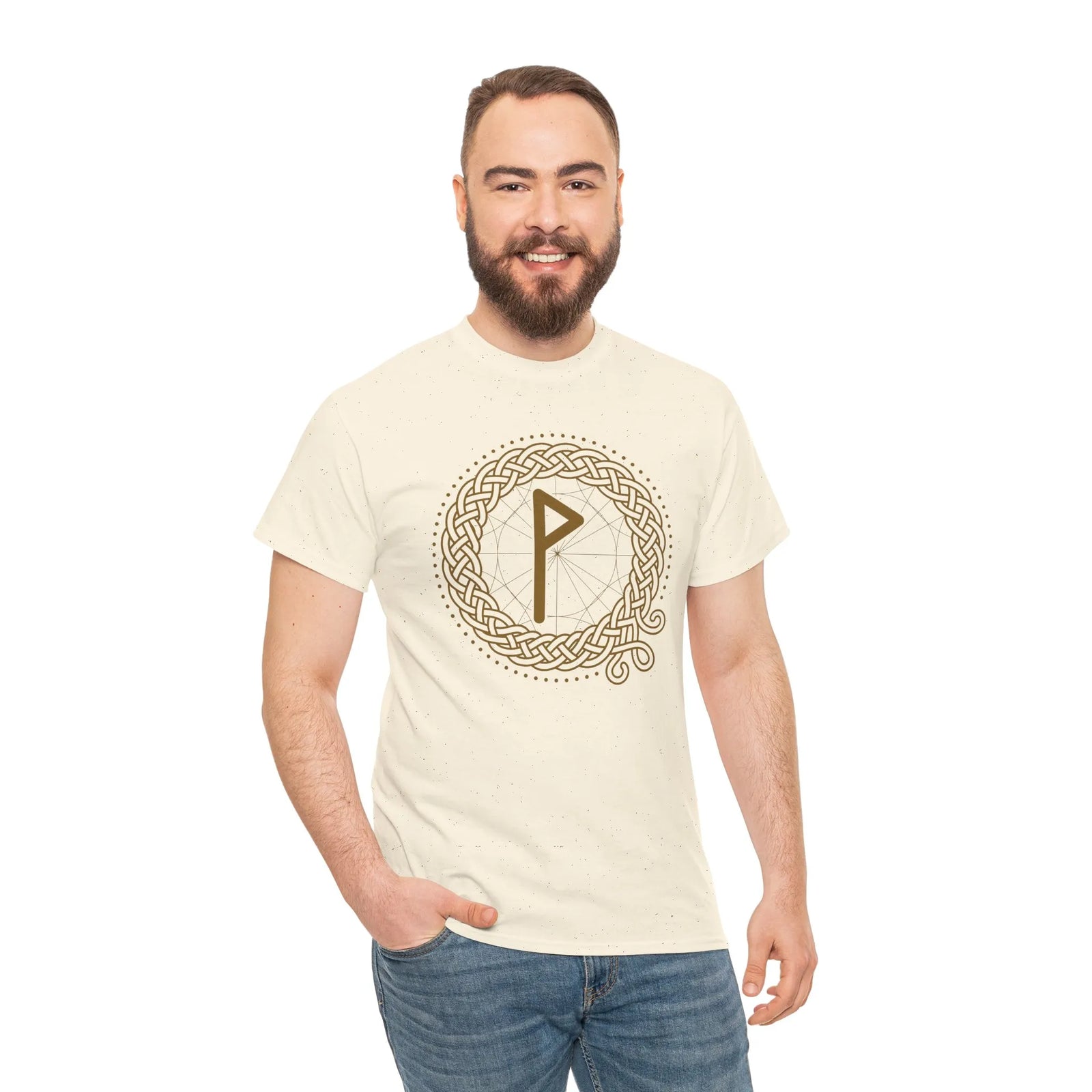 Wunjo Rune Norse Knotwork T-Shirt - Heavy Cotton Classic Fit Tee - Unisex White