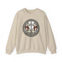 Odin's Wolves Geri & Freki Woodcut Sweatshirt - Heavy Blend Cotton Poly Crewneck - Unisex White