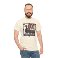 Viking Berserker Cat Longship T-Shirt - Heavyweight Cotton Classic Crewneck - Unisex White