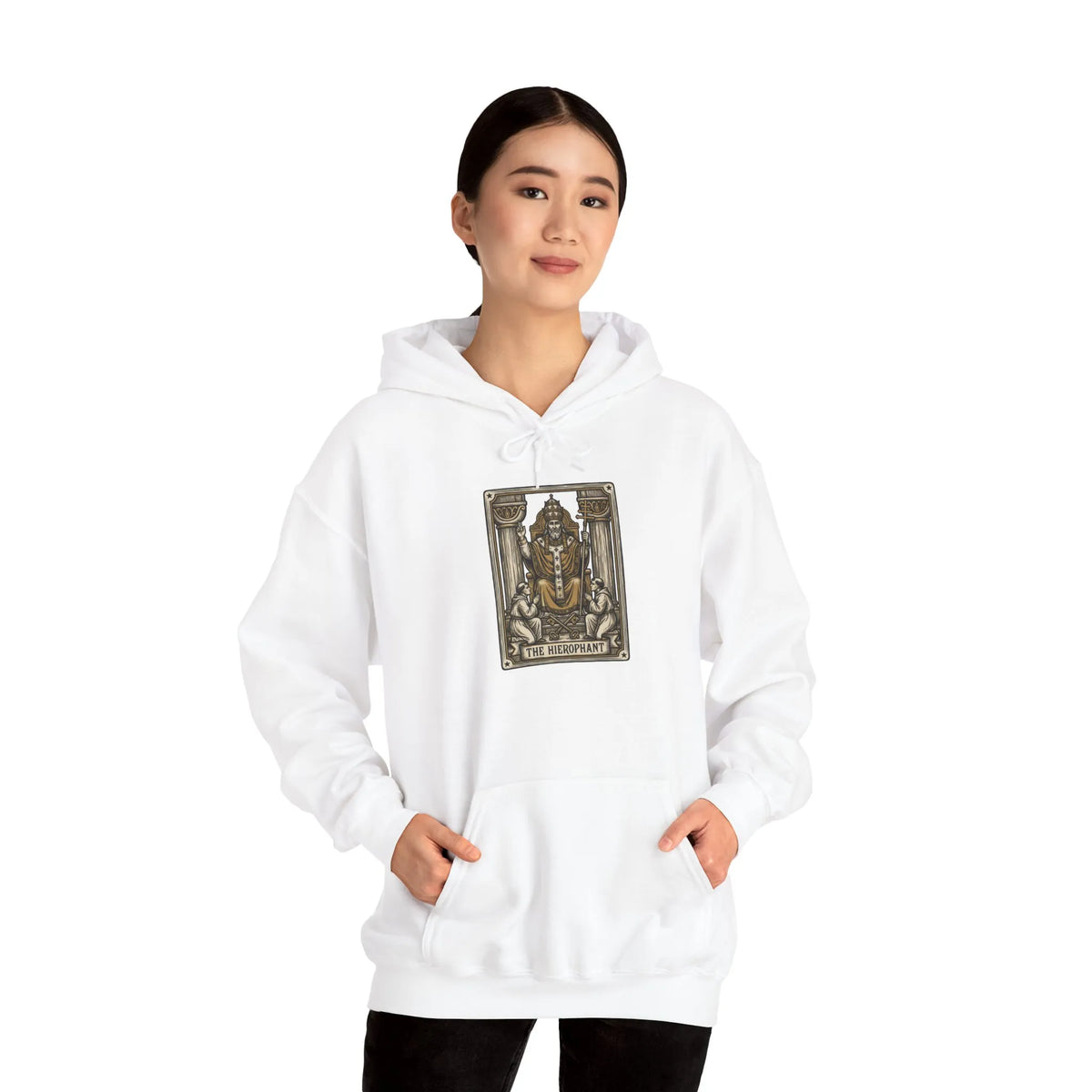The Hierophant Tarot Card Hoodie - Heavyweight Fleece Pullover - Unisex White
