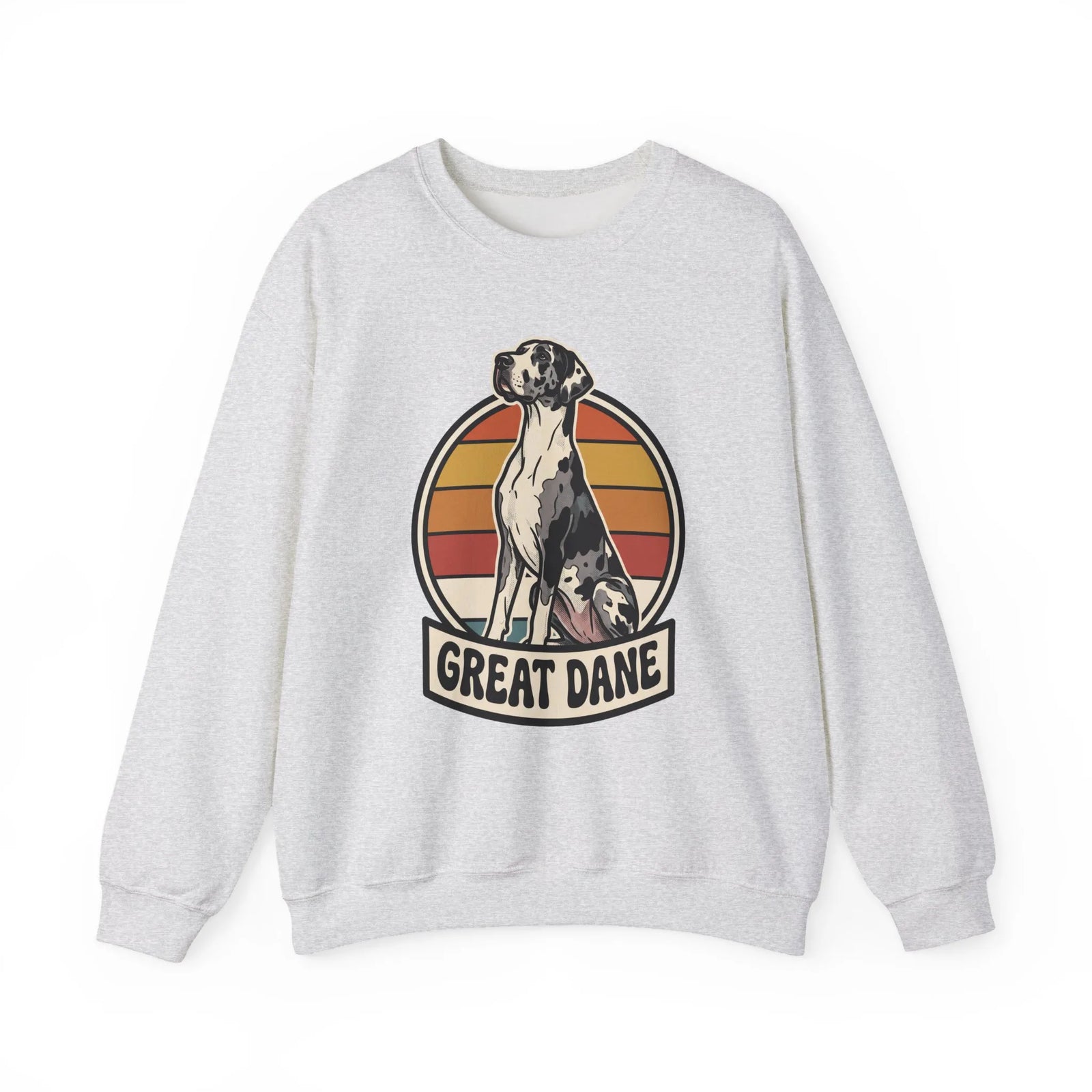 Great Dane Retro Sunset Breeds Sweatshirt - Heavy Blend Crewneck 50/50 Cotton Poly - Unisex White
