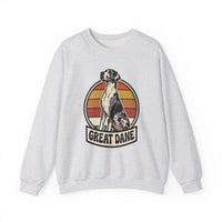 Great Dane Retro Sunset Breeds Sweatshirt - Heavy Blend Crewneck 50/50 Cotton Poly - Unisex White