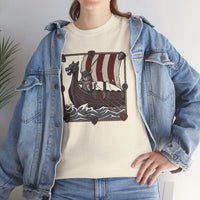 Viking Berserker Cat Longship T-Shirt - Heavyweight Cotton Classic Crewneck - Unisex White