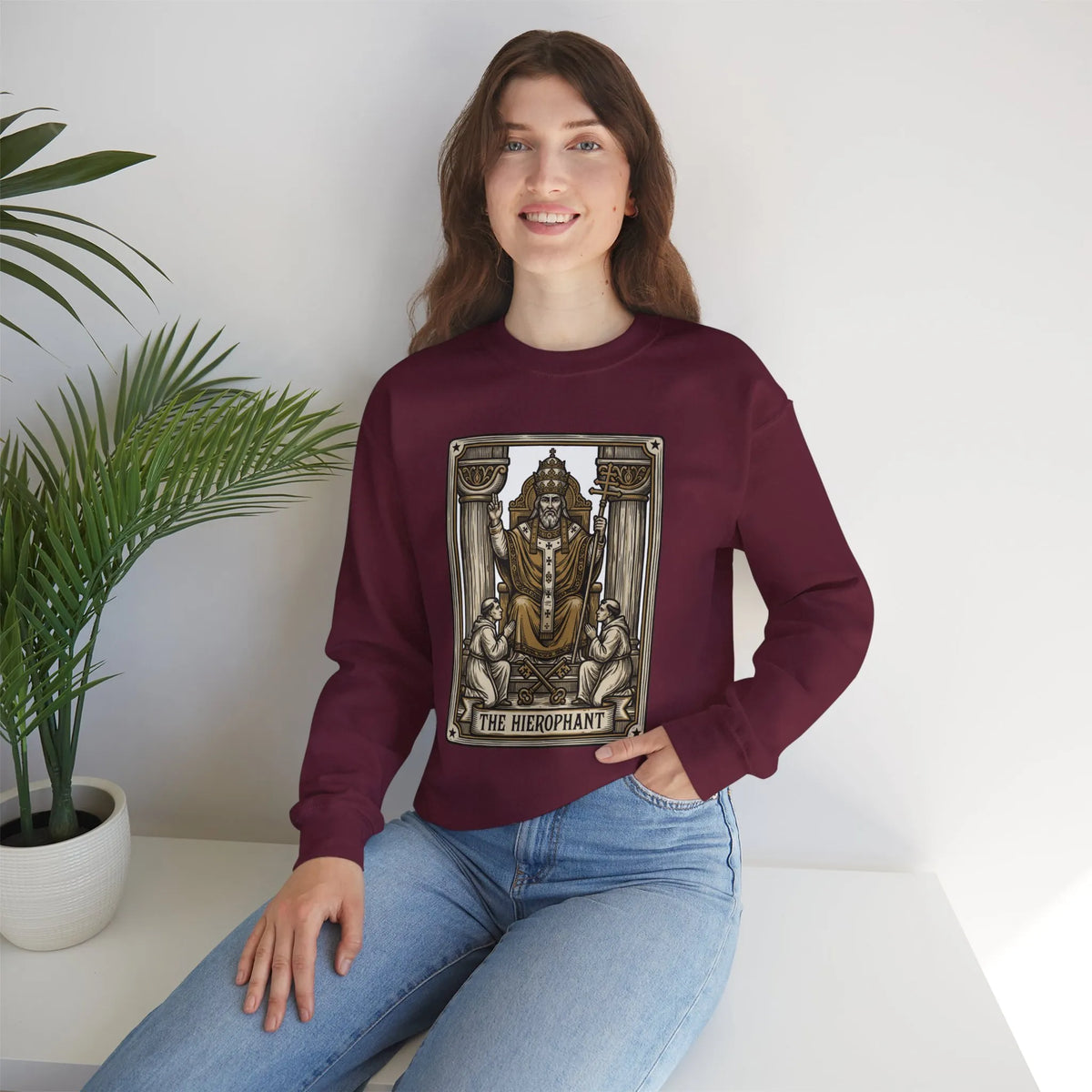 Hierophant Tarot Card Sweatshirt - Heavy Blend Crewneck Fleece - Unisex Ash