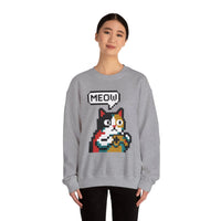 8-Bit Pixel Gaming Cat Sweatshirt - Heavy Blend Crewneck Classic Fit - Unisex White