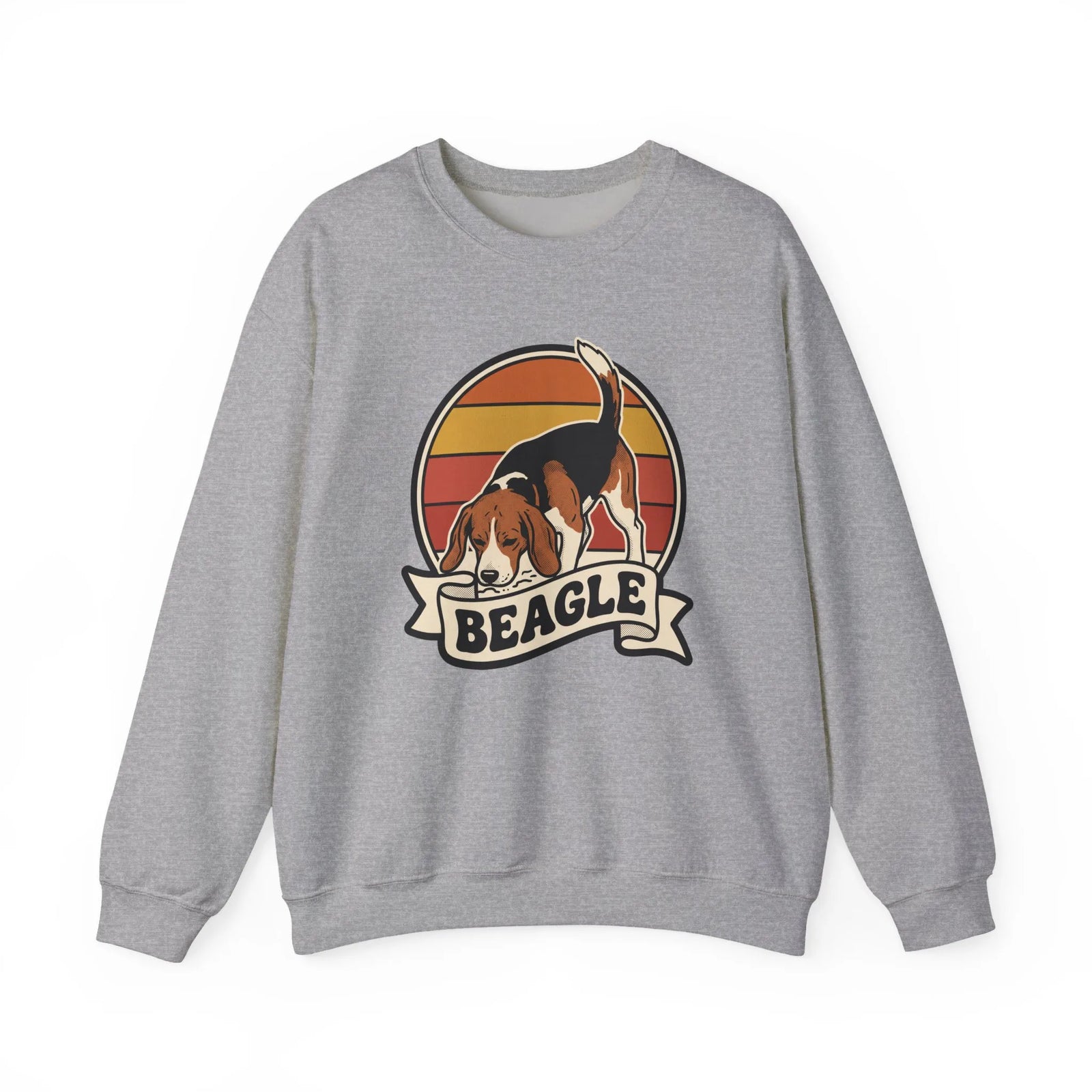 Beagle Retro 70s Sunset Graphic Sweatshirt - Heavy Blend Cotton Polyester Crewneck - Unisex White