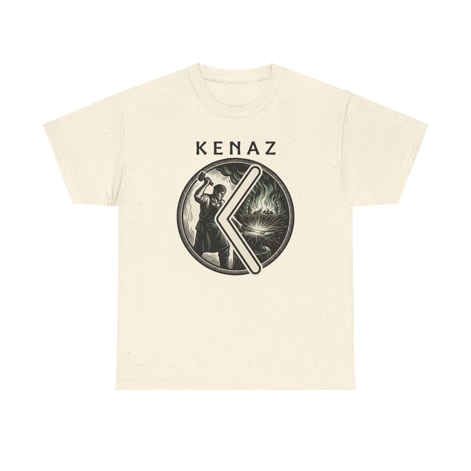 Kenaz Rune Forge Blacksmith T-Shirt - Heavyweight 100% Cotton Classic Fit Tee - Unisex White