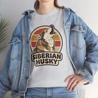 Siberian Husky Retro Sunset T-Shirt - Heavy Cotton Classic Fit Tee - Unisex White