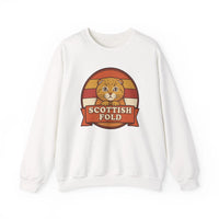Scottish Fold Retro Sunset Sweatshirt - Heavyweight Cotton Blend Crewneck - Unisex White