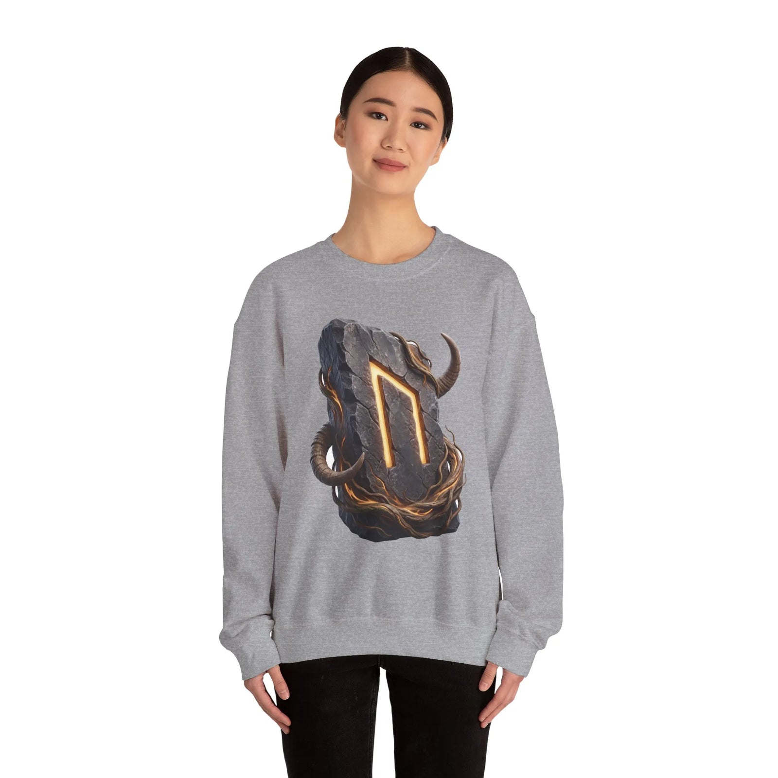 Uruz Rune Vitality Sweatshirt - Heavy Blend Crewneck Fleece - Unisex White