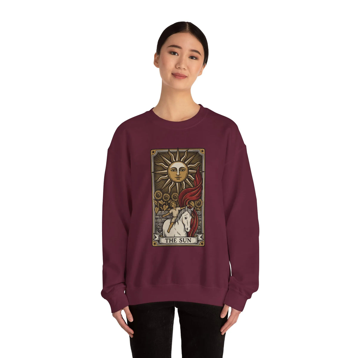 The Sun Tarot Card Sweatshirt - Heavy Blend Fleece Crewneck - Unisex White