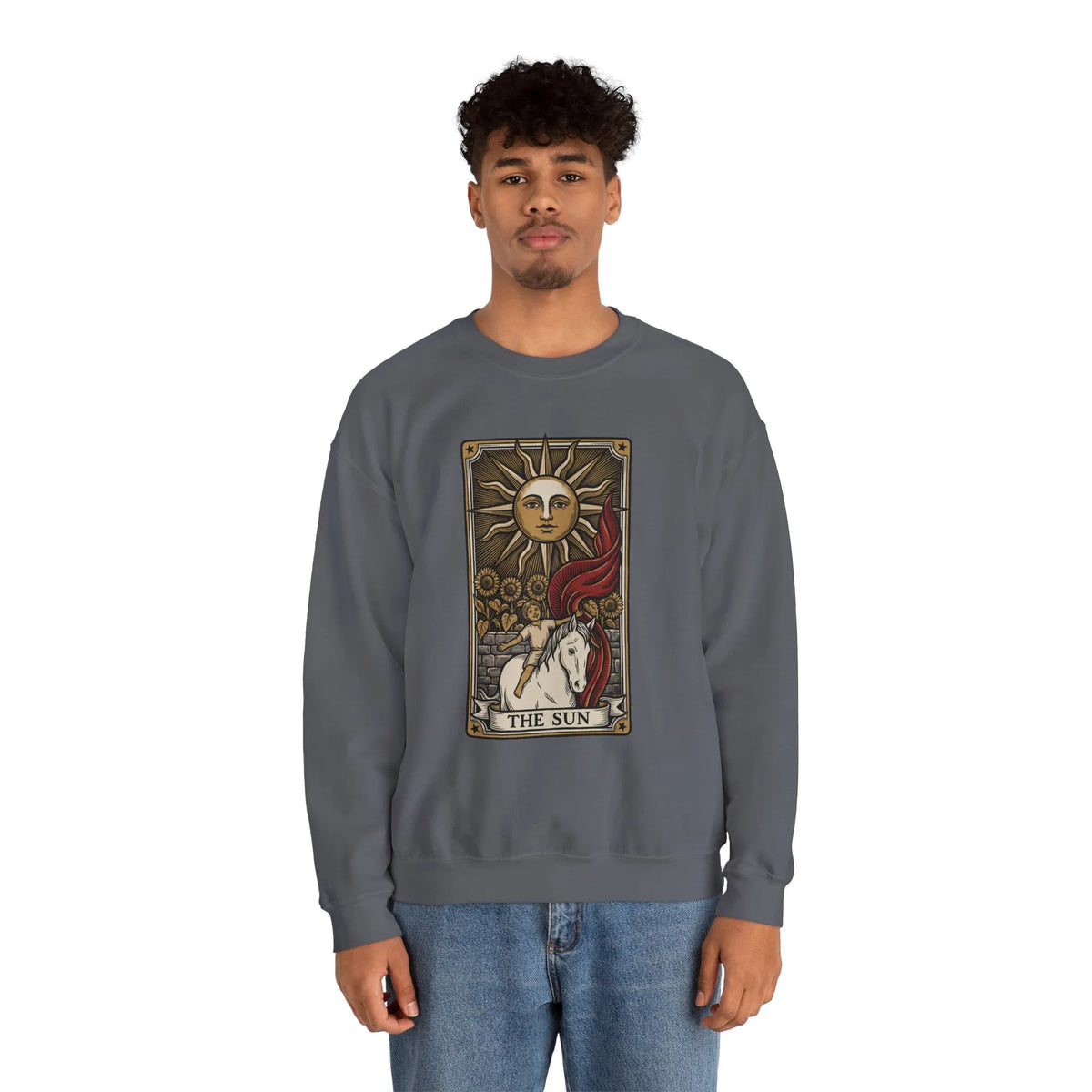 The Sun Tarot Card Sweatshirt - Heavy Blend Fleece Crewneck - Unisex White
